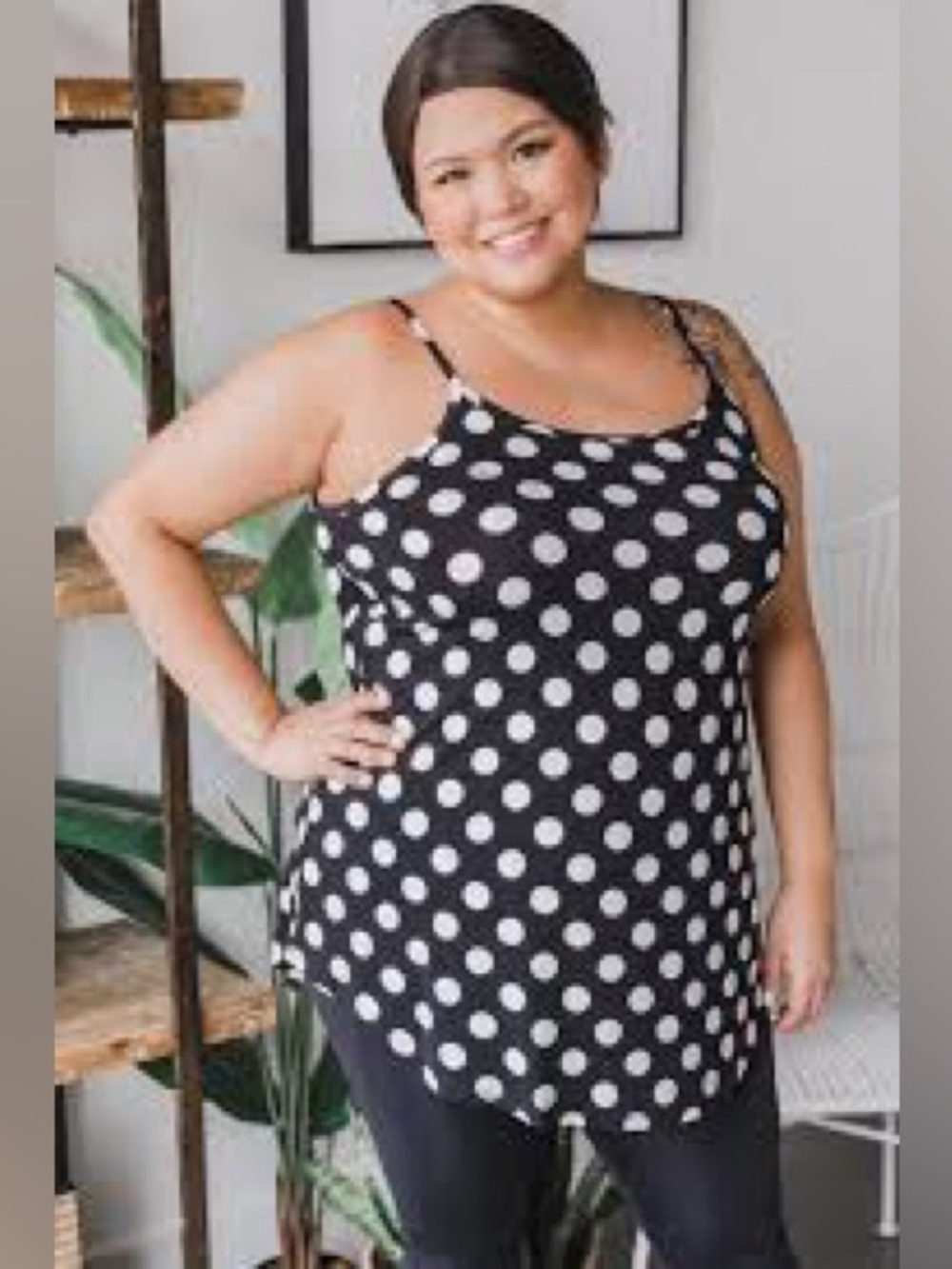 Spin Me Round Tank (EUC)🍒 Black & White Polka Dots, Size Small **fits very loose